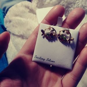 Fish shaped earrings w/ small colored gemstones
